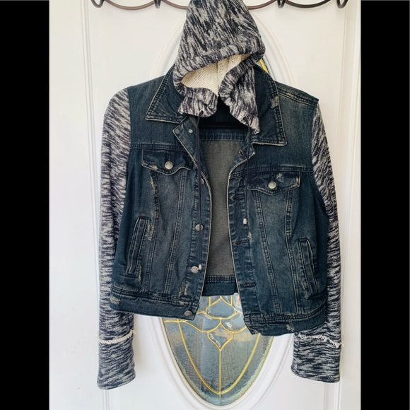 Free People Dark Wash Denim w Detachable Hood